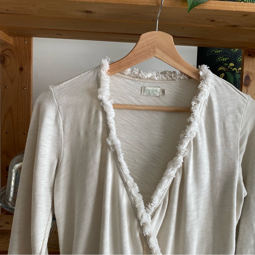 Spartina 449 Cream White Clara Convertible Fringe Cardigan Sweater XS - Picture 7 of 16
